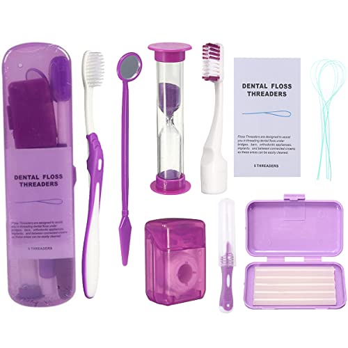 Ceonam Braces Cleaning Kit for Teeth, Portable Orthodontic Toothbrush Kit Oral Care Dental Travel Kit - Interdental Brush Dental Wax Dental Floss Toothbrush Box (Purple B) - Image 1