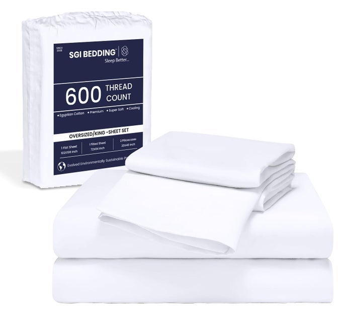108 W X 108 L 4PC ALASKAN KING SHEET SET 100 EGYPTIAN COTTON 600 THREAD COUNT FITS 15 DEEP POCKET SOFT BREATHABLE OVERSIZED SHEETS FOR EXTRA LARGE BEDS WHITE