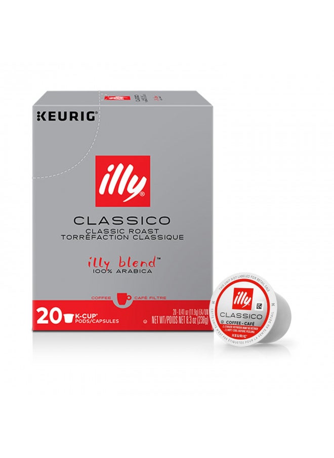 Illy Illy Coffee, Smooth and Balanced, Medium Roast Coffee K-Cups, Made with 100% Arabica Coffee, All-Natural, No Preservatives, Coffee Pods for Keurig Coffee Machines, Classico, 20 Count (Pack of 1)  - Image 1