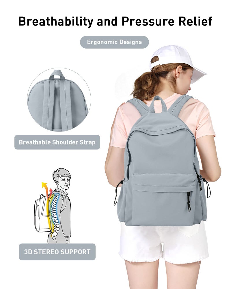 BJLFS Blue Simple School Backpack for Girls Boys, Waterproof Bookbag for Women Men, College Student School Bag, Lightweight Travel Rucksack Casual Daypack, Laptop Backpacks - Image 3