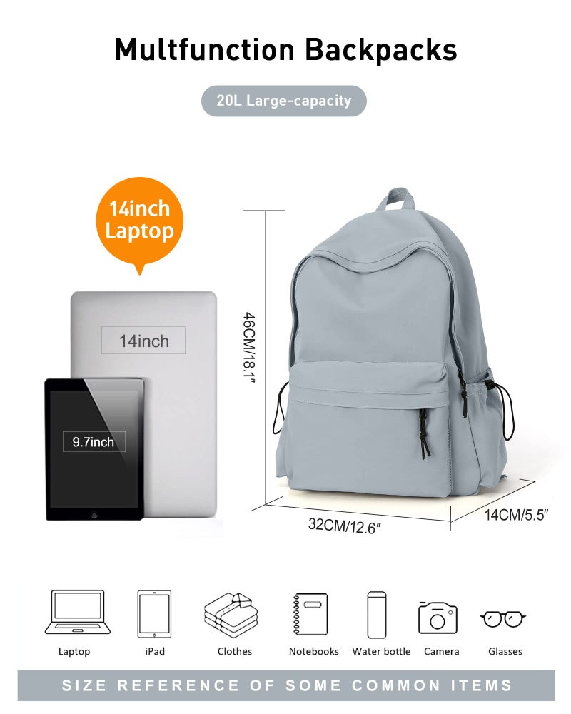 BJLFS Blue Simple School Backpack for Girls Boys, Waterproof Bookbag for Women Men, College Student School Bag, Lightweight Travel Rucksack Casual Daypack, Laptop Backpacks - Image 5