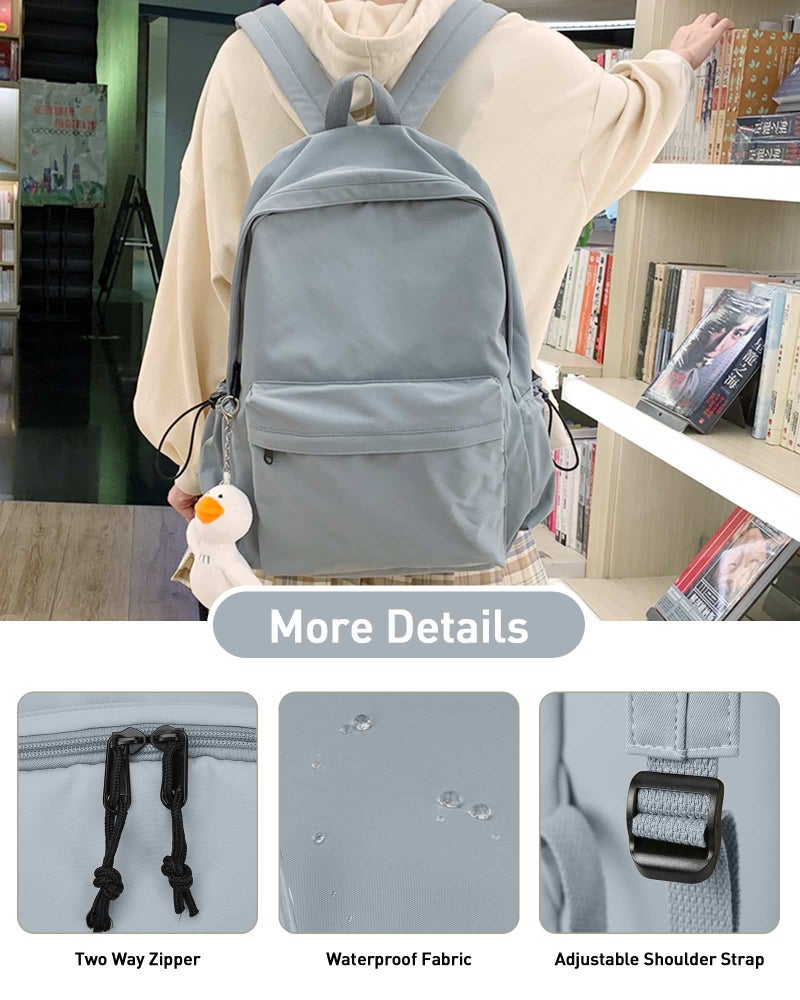 BJLFS Blue Simple School Backpack for Girls Boys, Waterproof Bookbag for Women Men, College Student School Bag, Lightweight Travel Rucksack Casual Daypack, Laptop Backpacks - Image 4