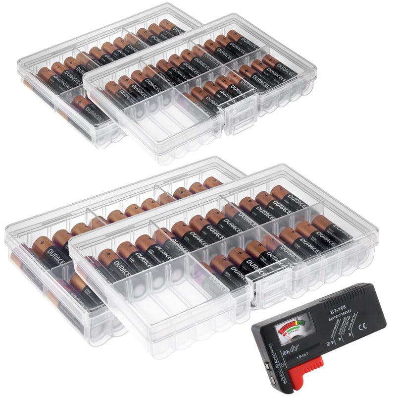 GlossyEnd Set of 4 - Two AA and Two AAA Battery Storage Box, Battery Storage Case Holder with Tester, Clear. Each Case Stores 48 Batteries - Image 1