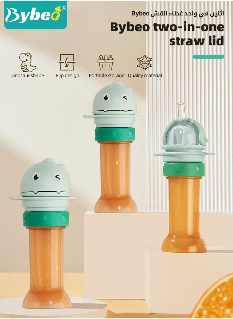 Bybeo 2 in 1 No-Spill Bottle Lid with Silicone Straw, Replaceable Cover with Straw for Travel, Anti-choke Lid and Straw for Toddlers Kids with Adjustable Strap, Cup Accessory Replacement Pack, BPA free  - Image 2