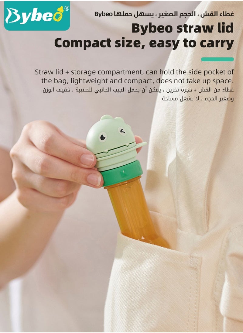Bybeo - 2 in 1 No-Spill Bottle Lid with Silicone Straw, Replaceable Cover with Straw for Travel, Anti-choke Lid and Straw for Toddlers Kids with Adjustable Strap, Cup Accessory Replacement Pack, BPA free - Image 1