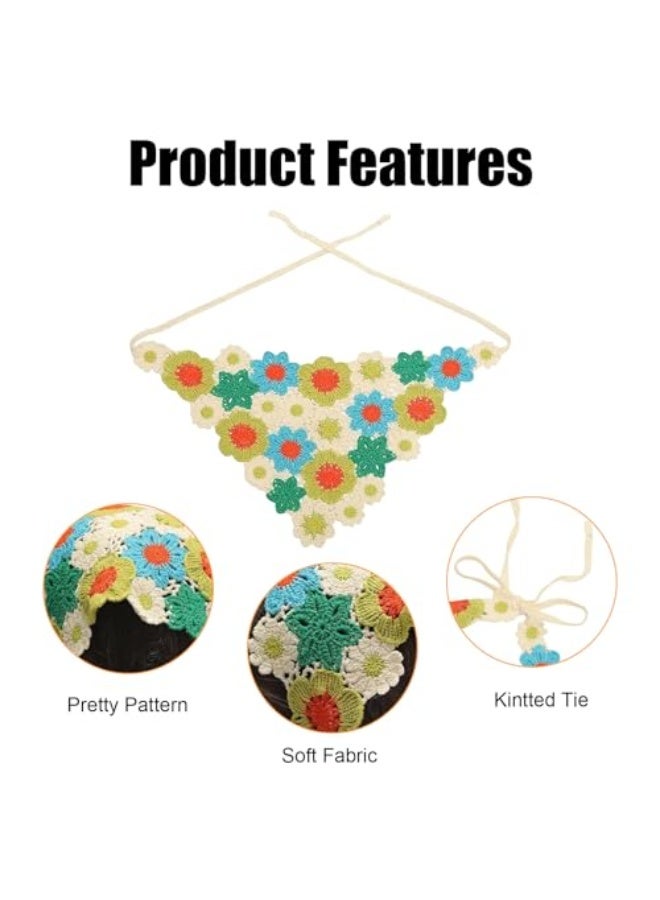 2 عبوة وشاح رأس كروشيه وشاح رأس كروشيه متماسك باندانا وشاح رأس زهري للنساء أغطية رأس محبوكة برابطة ظهر زهرية للفتيات عصابات شعر للفتيات وشاح شعر مثلث زهري - Image 3