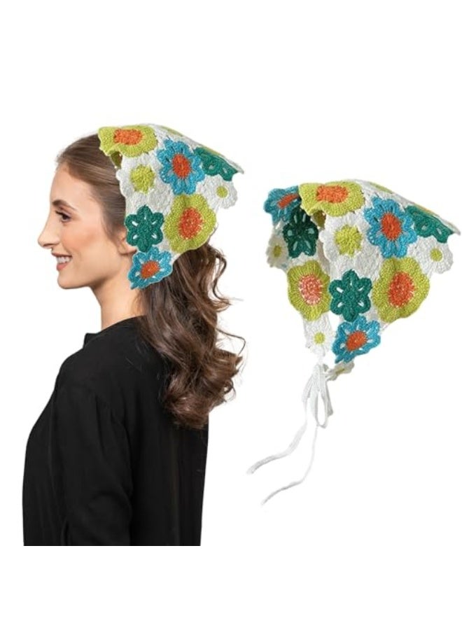 2 عبوة وشاح رأس كروشيه وشاح رأس كروشيه متماسك باندانا وشاح رأس زهري للنساء أغطية رأس محبوكة برابطة ظهر زهرية للفتيات عصابات شعر للفتيات وشاح شعر مثلث زهري - Image 1