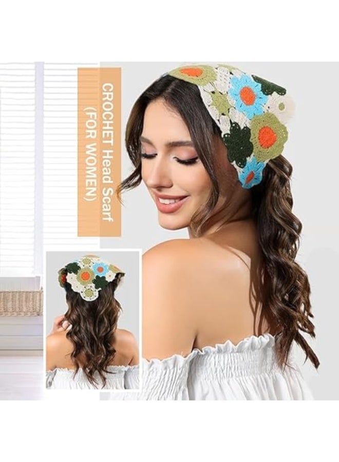 2 عبوة وشاح رأس كروشيه وشاح رأس كروشيه متماسك باندانا وشاح رأس زهري للنساء أغطية رأس محبوكة برابطة ظهر زهرية للفتيات عصابات شعر للفتيات وشاح شعر مثلث زهري - Image 4