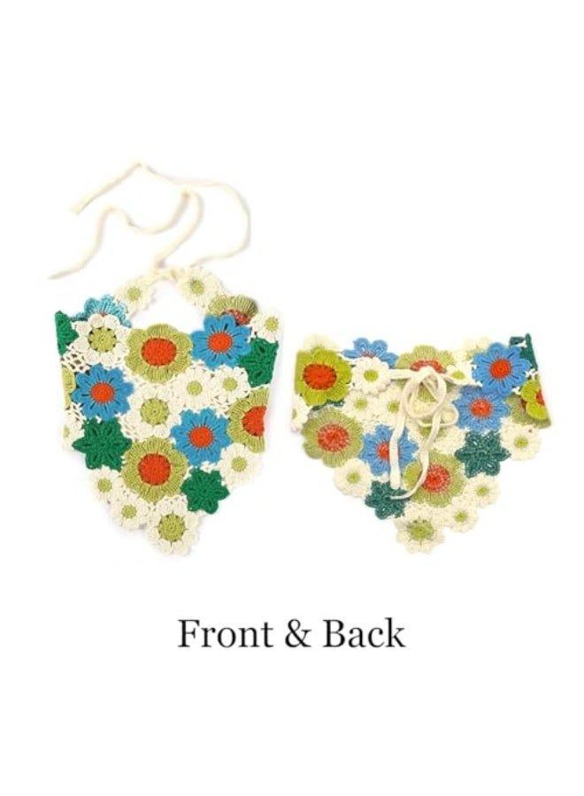 2 عبوة وشاح رأس كروشيه وشاح رأس كروشيه متماسك باندانا وشاح رأس زهري للنساء أغطية رأس محبوكة برابطة ظهر زهرية للفتيات عصابات شعر للفتيات وشاح شعر مثلث زهري - Image 5