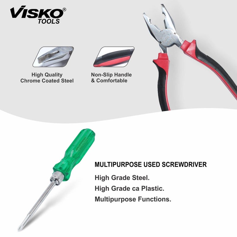 Visko Tools VISKO 827 Hand Tools Set of 27 Pcs With 3 Pliers Hammer Spanners 6Pcs Tool Bag Screwdrivers 6Pcs Allen Keys 9Pcs CClamp Home Appliances Multicolor Combo Set - Image 5