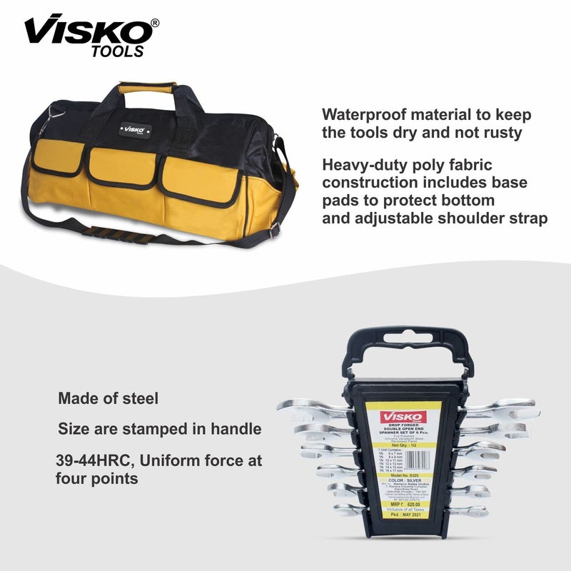Visko Tools VISKO 827 Hand Tools Set of 27 Pcs With 3 Pliers Hammer Spanners 6Pcs Tool Bag Screwdrivers 6Pcs Allen Keys 9Pcs CClamp Home Appliances Multicolor Combo Set - Image 2