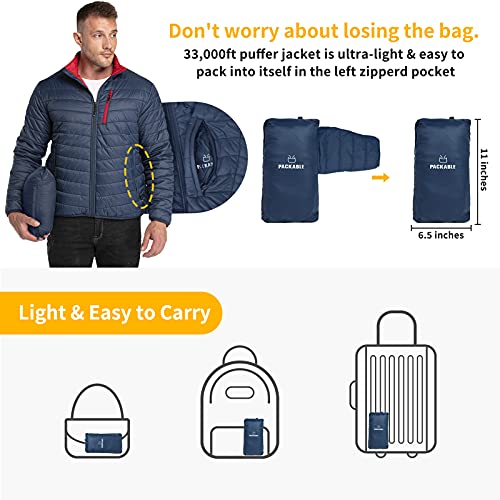33,000ft Men's Lightweight Packable Insulated Puffer Winter Jacket, Water-Resistant Warm Quilted Down Alternative Puffy Coat - Image 2