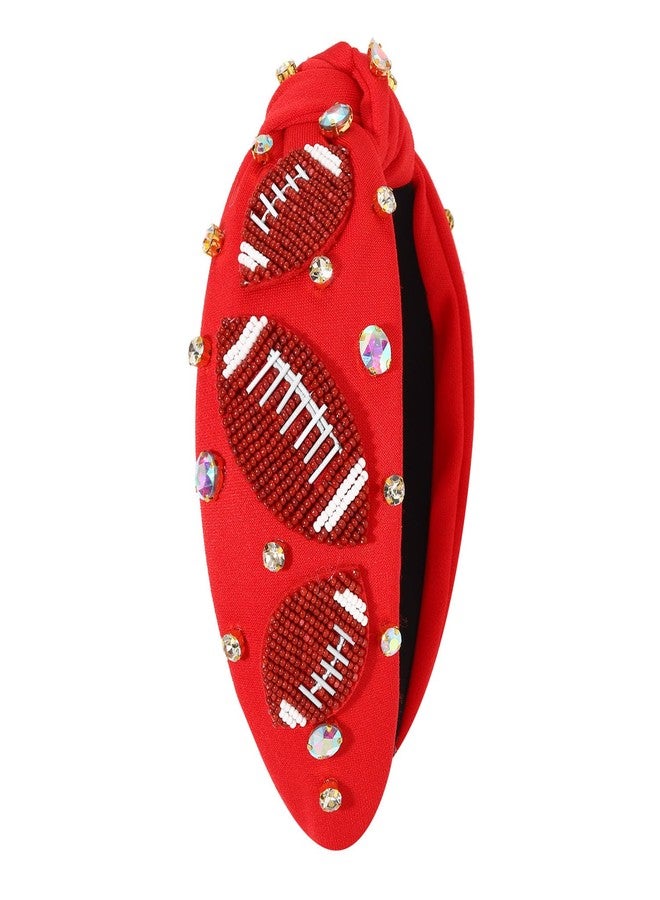 NVENF Football Headband for Women Football Mom Accessories Beaded Football Knotted Headband Jeweled Rhinestone Crystal Embellished Top Knot Hairband Sport Hairband Game Day Hair Accessory (Red) - Image 5