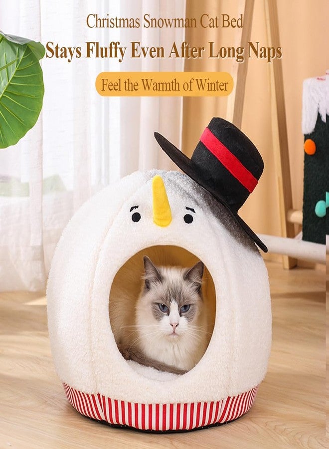 Shapeazy Cute Snowman-Shaped Enclosed Cat Bed Cave - Warm and Cozy Winter Cat Hideaway for Indoor Cats, Funny Christmas Themed Pet House with Washable Mat, All-Season Comfort for Kittens and Small Dogs - Image 3