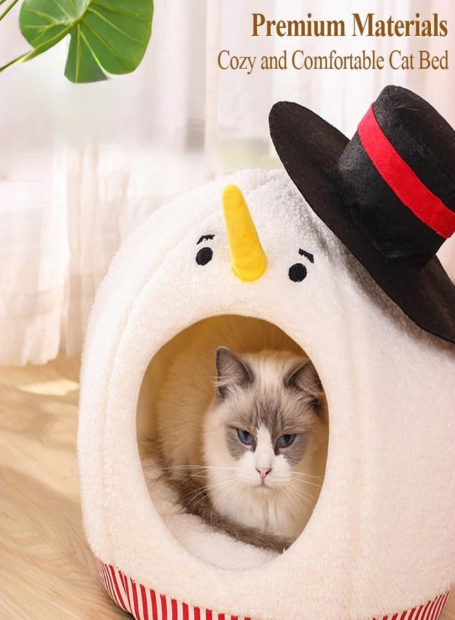 Shapeazy Cute Snowman-Shaped Enclosed Cat Bed Cave - Warm and Cozy Winter Cat Hideaway for Indoor Cats, Funny Christmas Themed Pet House with Washable Mat, All-Season Comfort for Kittens and Small Dogs - Image 2