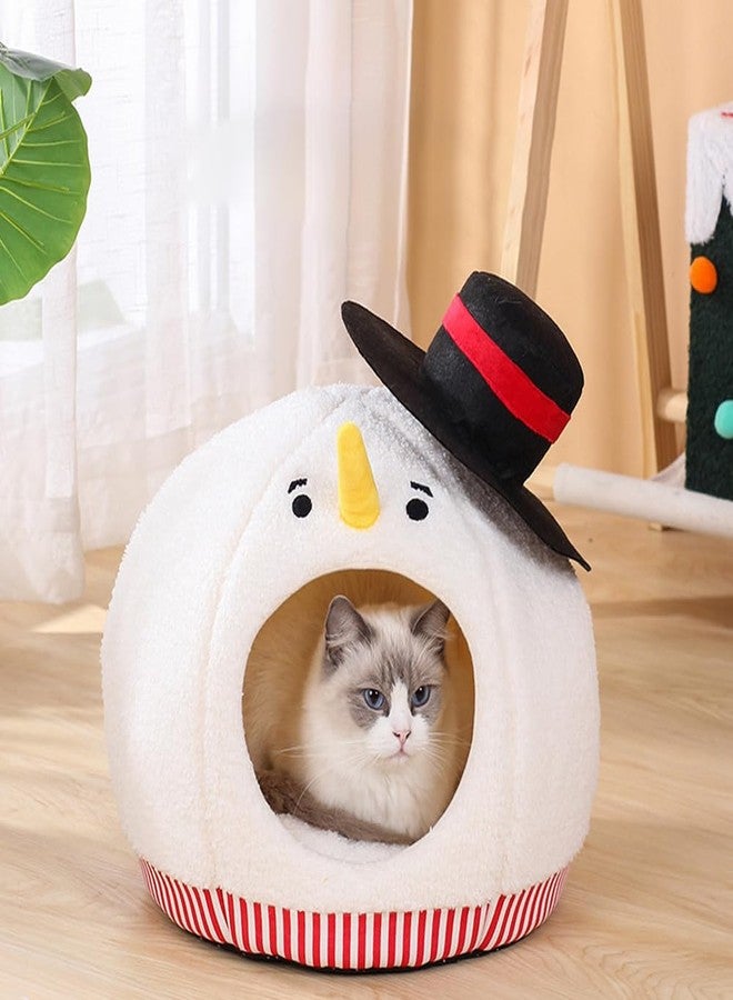 Shapeazy Cute Snowman-Shaped Enclosed Cat Bed Cave - Warm and Cozy Winter Cat Hideaway for Indoor Cats, Funny Christmas Themed Pet House with Washable Mat, All-Season Comfort for Kittens and Small Dogs - Image 1