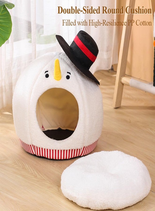 Shapeazy Cute Snowman-Shaped Enclosed Cat Bed Cave - Warm and Cozy Winter Cat Hideaway for Indoor Cats, Funny Christmas Themed Pet House with Washable Mat, All-Season Comfort for Kittens and Small Dogs - Image 4