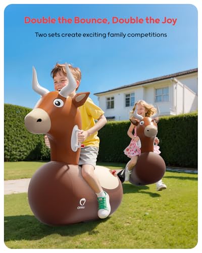 QPAU Inflatable Reindeer Hopper Bouncy Toy 2PCS with Fabric Cover Pump Ride On Toys for Kids 5 Adults Christmas Reindeer Inflatable Animal Bouncer Outdoor Play Bull 2 Pack - Image 5