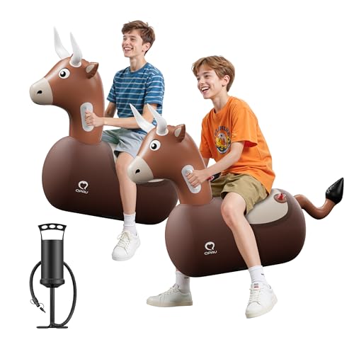 QPAU Inflatable Reindeer Hopper Bouncy Toy 2PCS with Fabric Cover Pump Ride On Toys for Kids 5 Adults Christmas Reindeer Inflatable Animal Bouncer Outdoor Play Bull 2 Pack - Image 1