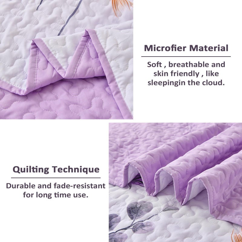 Dinjoy King Size Quilt Set Floral,3 Pieces Purple & Yellow Quilts Coverlet Set Boho Bedspreads Bed Cover Lightweight White Botanical Farmhouse Bedding Sets for Spring Summer Fall Winter(110"x90") - Image 5