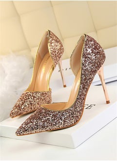 BIGTREE 9.5cm Slim Shoes For Women With Slim Heels Shallow Heels And Pointed Side Sequins Pink  - Image 1