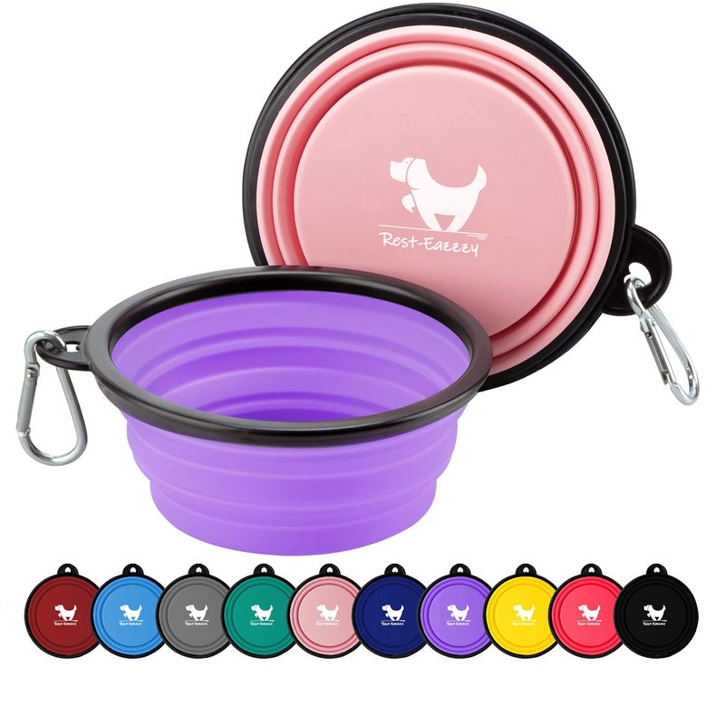Rest-Eazzzy Collapsible Dog Bowls for Travel, 2-Pack Dog Portable Water Bowl for Dogs Cats Pet Foldable Feeding Watering Dish for Traveling Camping Walking with 2 Carabiners, BPA Free - Image 1