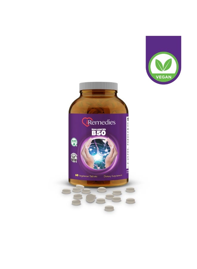 iRemedies iBalanced B-50 Complex – Complete Vitamin B Supplement for Energy, Stress Support, and Overall Wellness – 60 Veg Tablets - Image 1