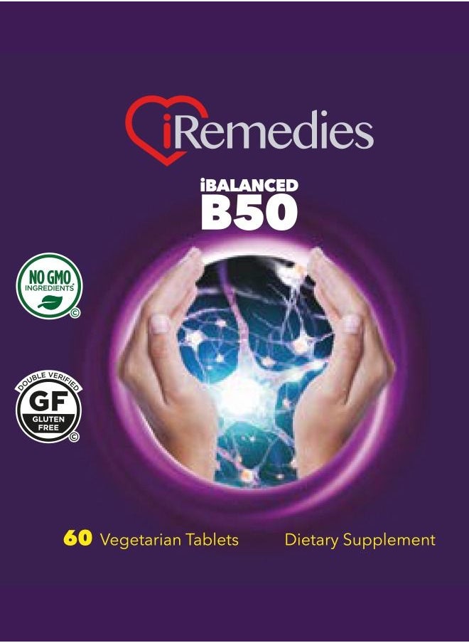 iRemedies iRemedies iBalanced B-50 Complex – Complete Vitamin B Supplement for Energy, Stress Support, and Overall Wellness – 60 Veg Tablets  - Image 2