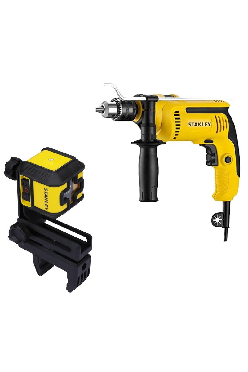 Stanley Stanley SDH700 Hammer Drill 13mm 700W  Stanley with Cubix Cross Line Laser Level – Precision Leveling Tool - Image 1