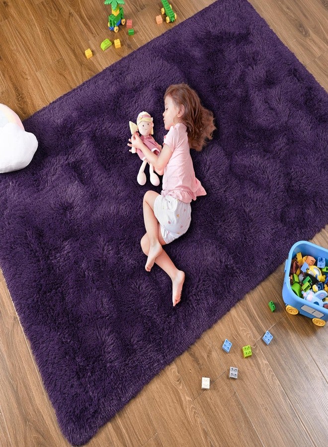 Softlife Dark Purple Area Rug for Bedroom, Fluffy Shag Plush 3x5 Rugs for Living Room Girls, Shaggy Throw Soft Fuzzy Small Kids Carpet for Dorm Bedside Ultra Cozy Non-Slip Indoor Decor - Image 2