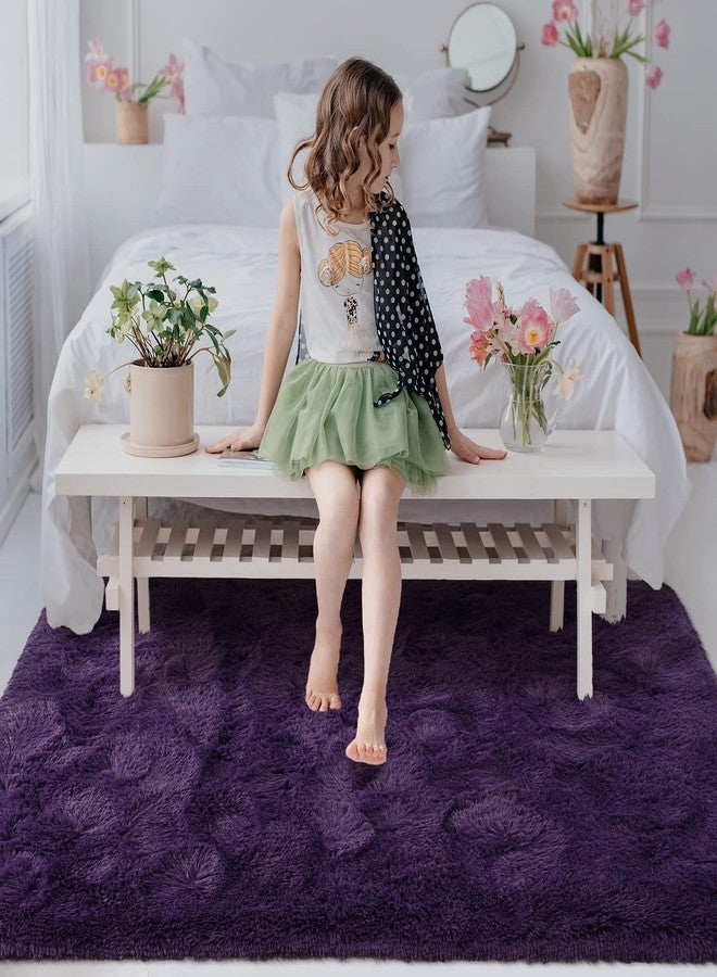 Softlife Dark Purple Area Rug for Bedroom, Fluffy Shag Plush 3x5 Rugs for Living Room Girls, Shaggy Throw Soft Fuzzy Small Kids Carpet for Dorm Bedside Ultra Cozy Non-Slip Indoor Decor - Image 3