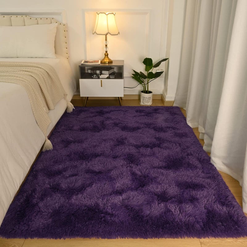 Softlife Dark Purple Area Rug for Bedroom, Fluffy Shag Plush 3x5 Rugs for Living Room Girls, Shaggy Throw Soft Fuzzy Small Kids Carpet for Dorm Bedside Ultra Cozy Non-Slip Indoor Decor - Image 1