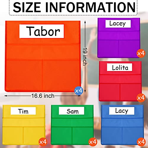 Boao 24 Pcs Chairback Pockets for Classroom with Name Tags 163 x 15 Inch Seat Storage Organizers 2 Large Pockets Chair Back Organizers for Students Teachers School SuppliesMulticolor - Image 3