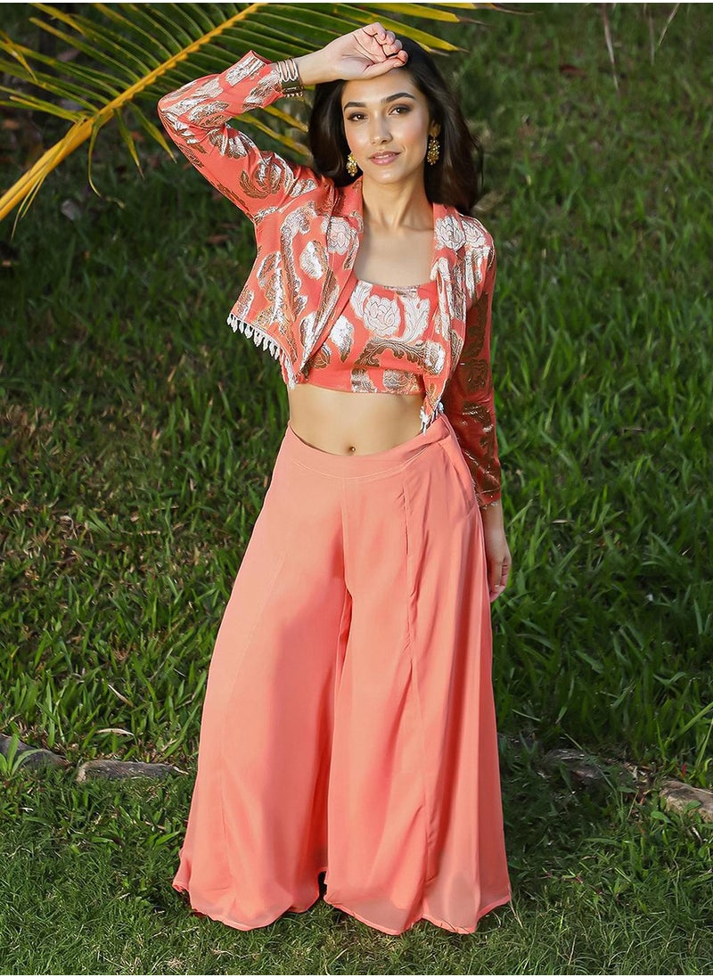  قصة Women's Salmon Pink Plume Threads Co-Ord Set  - Image 5