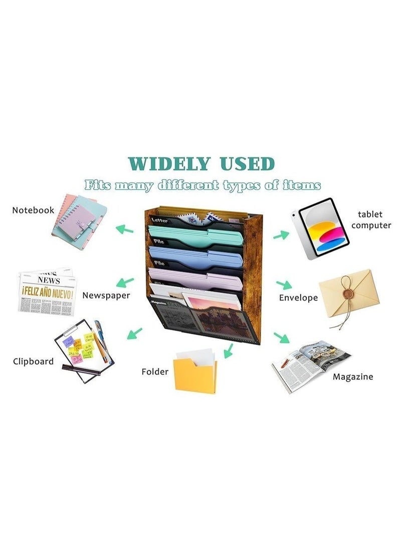 أوبتيا منظم ملفات مثبت على الحائط مع ملصق اسم، حامل أدوات مكتبية، منظم صواني مستندات للخزانة، منظم بريد شبكي بخمسة جيوب، حامل ملفات شبكي لتنظيم التخزين للمكتب والمنزل والمدرسة وسطح المكتب باللون الأسود - Image 2