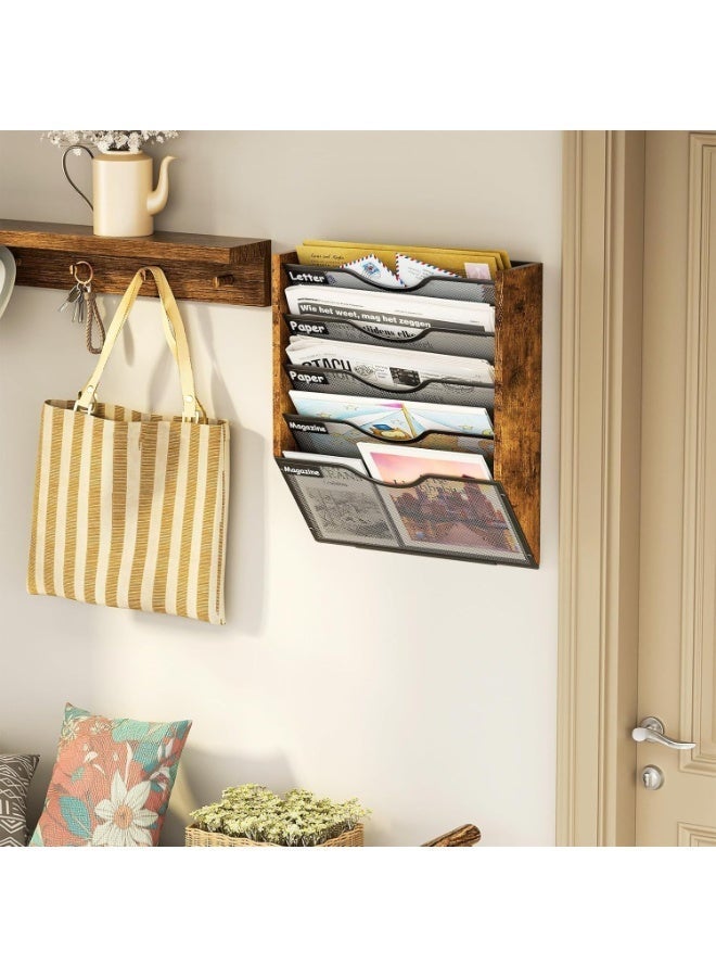 أوبتيا منظم ملفات مثبت على الحائط مع ملصق اسم، حامل أدوات مكتبية، منظم صواني مستندات للخزانة، منظم بريد شبكي بخمسة جيوب، حامل ملفات شبكي لتنظيم التخزين للمكتب والمنزل والمدرسة وسطح المكتب باللون الأسود - Image 4