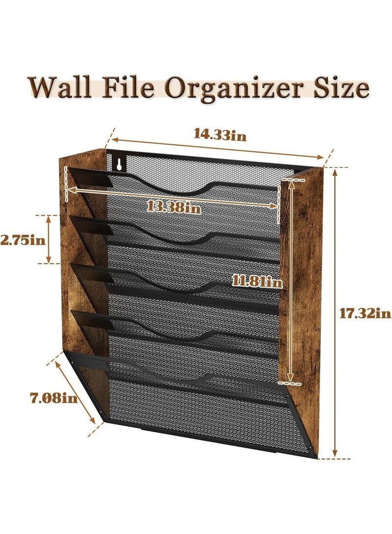 أوبتيا منظم ملفات مثبت على الحائط مع ملصق اسم، حامل أدوات مكتبية، منظم صواني مستندات للخزانة، منظم بريد شبكي بخمسة جيوب، حامل ملفات شبكي لتنظيم التخزين للمكتب والمنزل والمدرسة وسطح المكتب باللون الأسود - Image 5