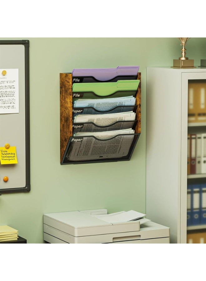 أوبتيا منظم ملفات مثبت على الحائط مع ملصق اسم، حامل أدوات مكتبية، منظم صواني مستندات للخزانة، منظم بريد شبكي بخمسة جيوب، حامل ملفات شبكي لتنظيم التخزين للمكتب والمنزل والمدرسة وسطح المكتب باللون الأسود - Image 3