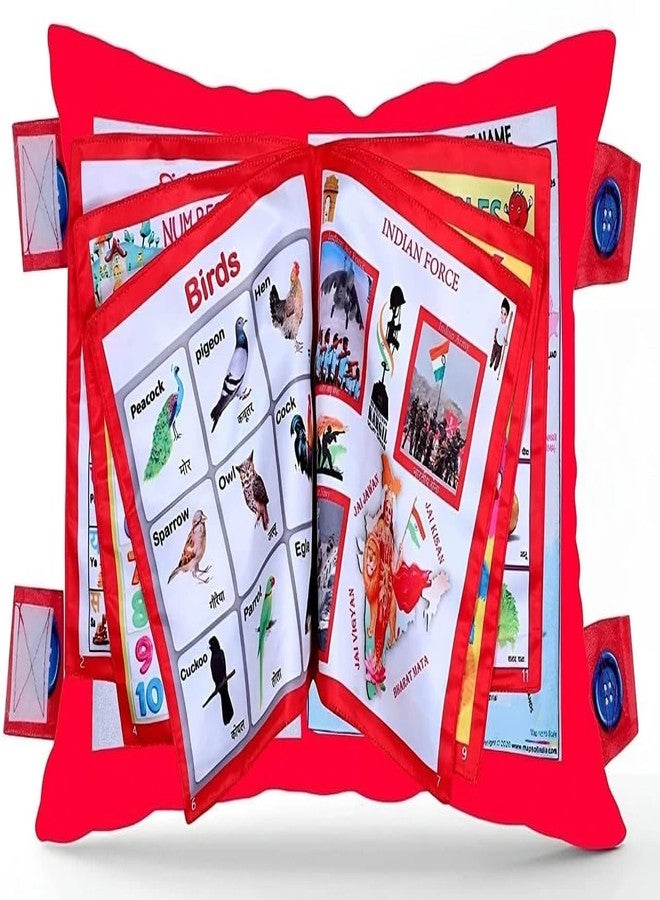 Green Scapper Educational Learning Pillow Book, Shapes Colors Numbers Birds Vegetables, Fabric Activity Book, Early Learning Toy for Kids (Red) - Image 1
