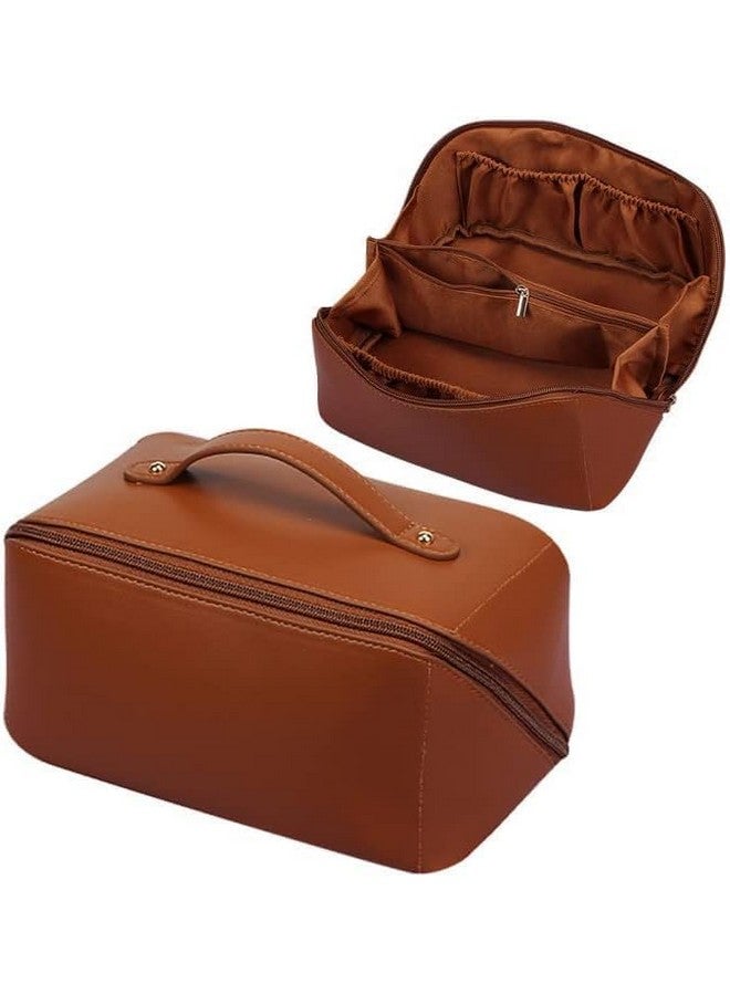 PRAMANTA Professional Makeup Kit Organizer Travel Cosmetic Storage Leather Pouch Vanity Toiletry Bag for Travel & Home Gift, 24 * 12 * 12 cm (1Pcs) (Brown) - Image 1