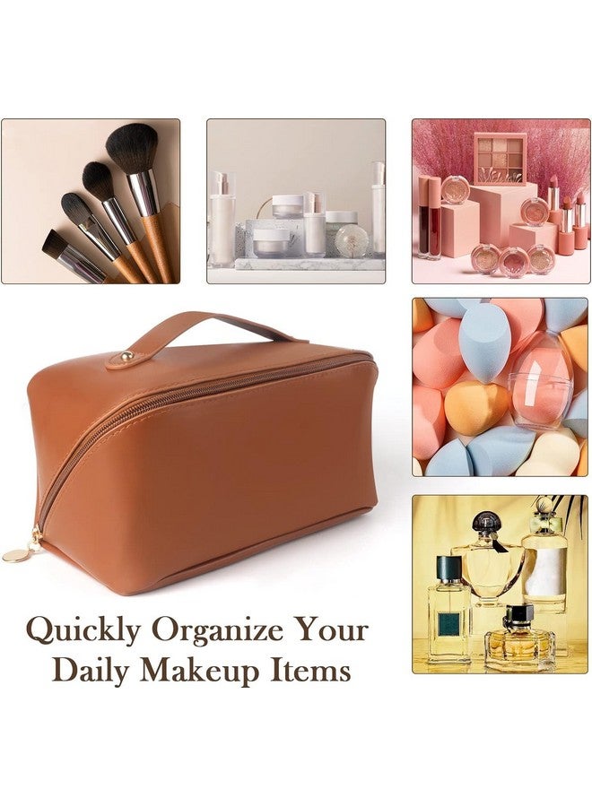 PRAMANTA Professional Makeup Kit Organizer Travel Cosmetic Storage Leather Pouch Vanity Toiletry Bag for Travel & Home Gift, 24 * 12 * 12 cm (1Pcs) (Brown) - Image 3