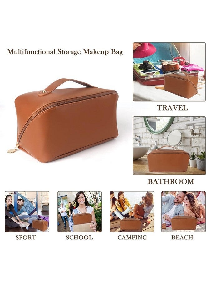 PRAMANTA Professional Makeup Kit Organizer Travel Cosmetic Storage Leather Pouch Vanity Toiletry Bag for Travel & Home Gift, 24 * 12 * 12 cm (1Pcs) (Brown) - Image 4