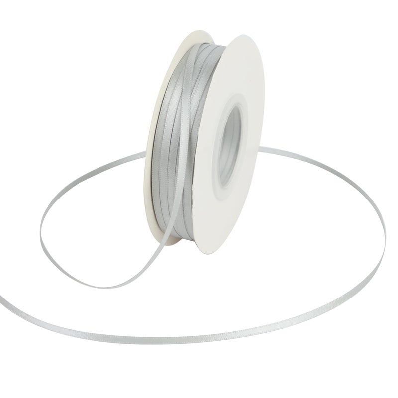 DINDOSAL Thin Silver Ribbon 18 Inch Double Face Satin Ribbon for Crafts Wedding Decor Hanging Tags Christmas Ornaments  100Yards