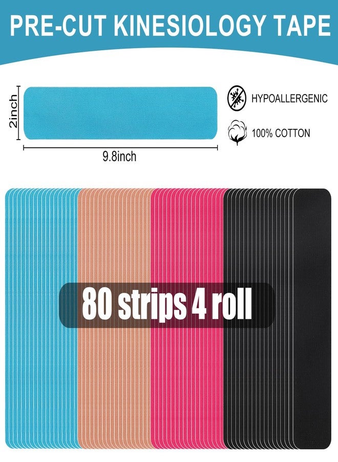 EPDPLAY Precut Kinesiology Tape, Breathable Elastic Athletic Tape, Ankle Pain Relief, Sprain Prevention, Ligament Support - (4 Rolls,80 Precut Strips) - Image 3
