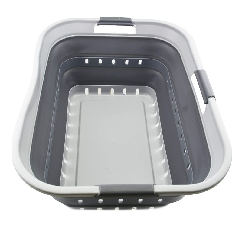 SAMMART 42L 11 gallon Collapsible Plastic Laundry Basket  Foldable Pop Up Storage ContainerOrganizer  Portable Washing Tub  Space Saving HamperBasket GreyDark Grey