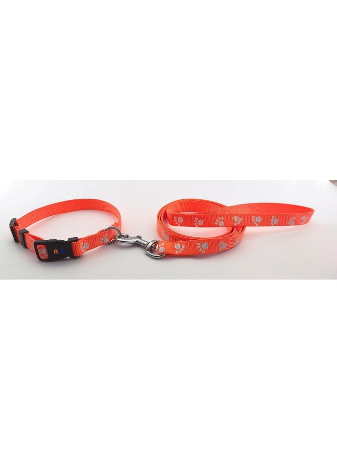 Nylon Collar And Leash Paw Printed, Adjustable Nylon Colour-Full Collar Leash Set Ideal For Puppies, Dogs And Cats (15 Mm, Orange Colour) - Image 4
