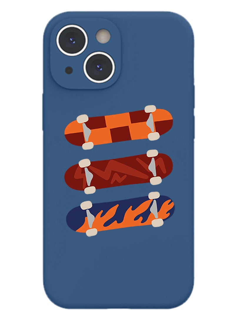 Theodor Protective Slim Fit Case Liquid Silicone Cover with Full Body Protection Anti-Scratch Shockproof Case For iPhone 13 Blue  - Skull Biker - Image 1