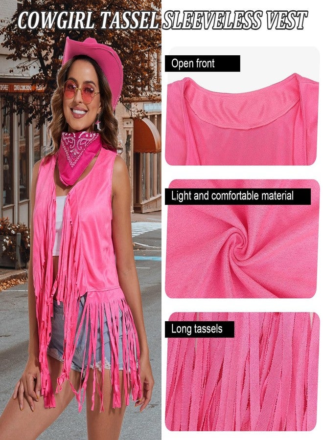 HyperFun Western Cowgirl Outfits Cowboy Hat Fringe Vest Bandana for Women, 70s Hippie Costume Rodeo - Image 3