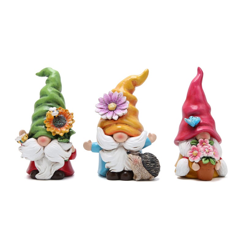 Hodao Set of 3 Spring Gnome Decorations Flower Gnomes Ornaments Decor Summer Outdoor Figurines Spring Elves for Porch Garden Yard Flower Bed Garden Gifts for Women Mom Multicolor