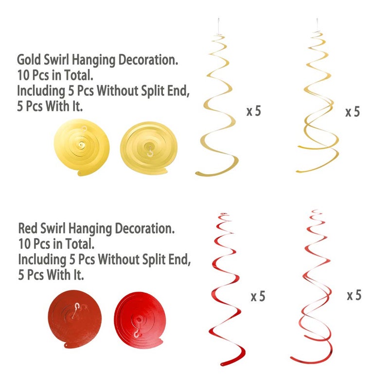 MOWO Gold and Red Foil Swirl Hanging Decoration for Birthday Graduation Wedding New Year Halloween Party Supplies Pack of 20 - Image 2